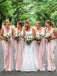 Pink Jersey V-neck Sleeveless Pleating Long Bridesmaid Dresses  , AB4124