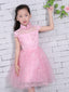 Pink Lace High Neck Cap Sleeve Flower Girl Dresses, FGS128