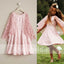 Pink Lace Round Neck With Unique Cape Flower Girl Dresses, FGS084