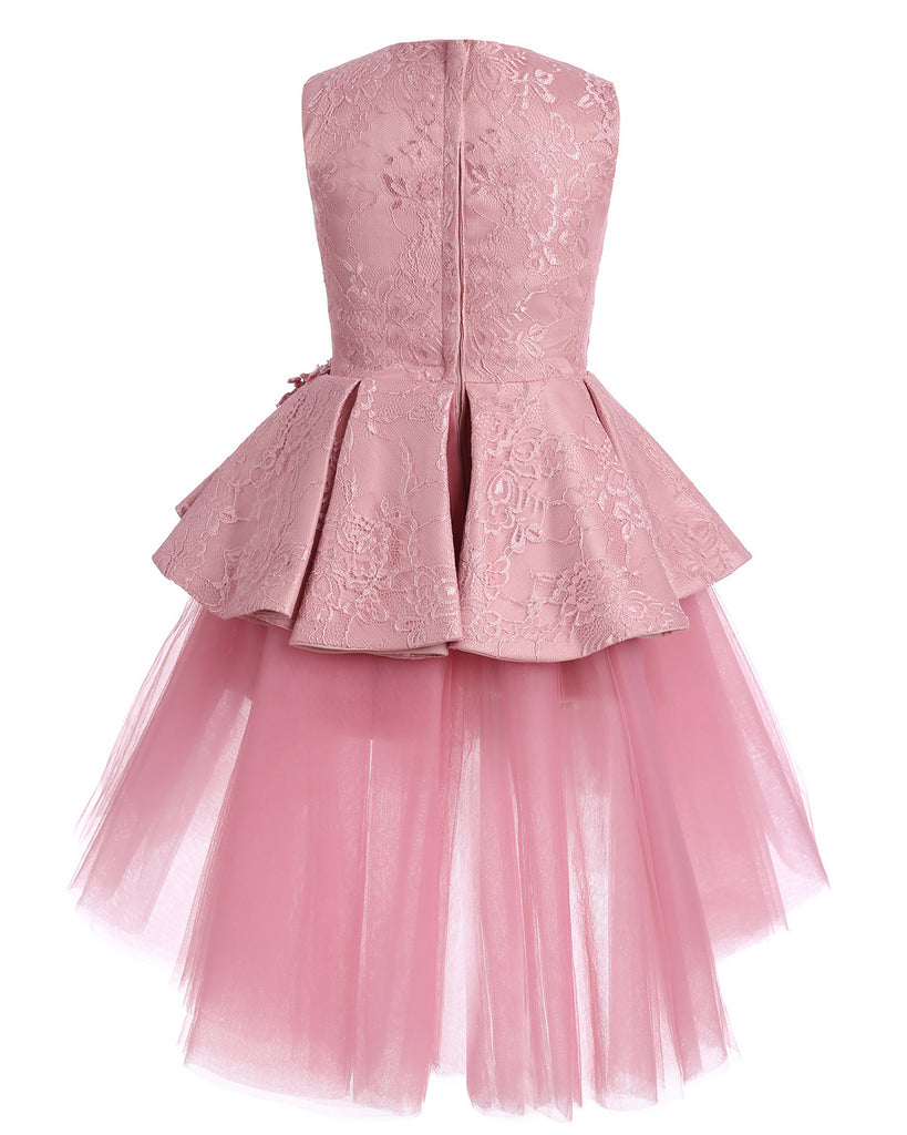 Pink Lace Tulle High Low Ruffles Cute Flower Girl Dresses , FGS051 ...