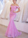 Pink Off Shoulder Mermaid Sequined Organza Charming Shiny Prom Dresses,PD00342