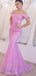 Pink Off Shoulder Mermaid Sequined Organza Charming Shiny Prom Dresses,PD00342