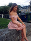 Pink Satin Off Shoulder Spaghetti Strap Homecoming Dresses,HD0068