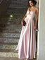 Pink Satin Spaghetti Strap A-line Prom Dresses.PD00265