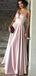 Pink Satin Spaghetti Strap A-line Prom Dresses.PD00265