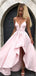 Pink Satin Spaghetti Strap High Low Simple Prom Dresses,PD00324