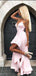 Pink Satin Spaghetti Strap High Low Simple Prom Dresses,PD00324