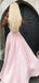 Pink Satin Spaghetti Strap High Low Simple Prom Dresses,PD00324