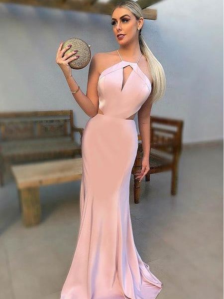Pink Spaghetti Strap Halter Mermaid Cheap Prom Dresses .PD00234 –  AlineBridal