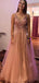 Pink Tulle Sequin Beads V-neck Backless Prom Dresses,PD00364