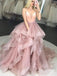 Pink Tulle Spaghetti Strap Ruffles Ball Gown Sweet-16 Prom Dresses,PD00333
