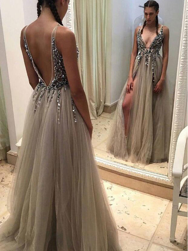 Popular Deep V-Neck Charming Cocktail Ball Gown Evening Long Prom Dresses For Curvy Girls Online,PD0185