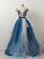 Popular Off Shoulder Appliques Gradient Blue Ball Gown Prom Dresses  ,PD00106