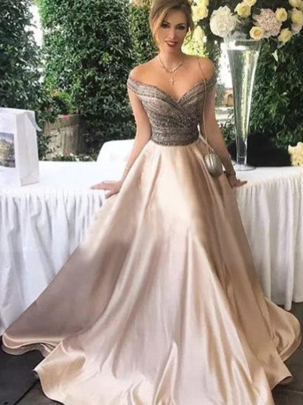 Popular Off Shoulder Sparkly Beaded Satin Ball Gown Prom Dresses,PD000 AlineBridal Popular Off Shoulder Sparkly Beaded Satin Ball Gown Prom Dresses,PD000 AlineBridal