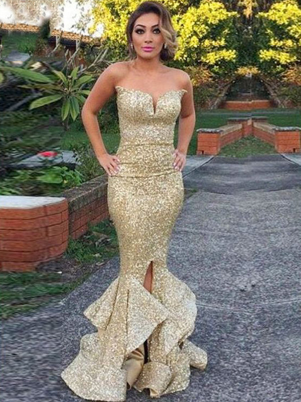 Popular Strapless Gold Sequin Sparkly Sweetheart Charming Elegant Form AlineBridal Popular Strapless Gold Sequin Sparkly Sweetheart Charming Elegant Form AlineBridal