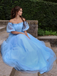 Baby Blue Princess Off-shoulder Floral Tulle A-line Long Prom Dress, PD3075