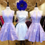 Purple Floral Prints Satin Halter Cut Neckline Homecoming Dresses ,HD0012