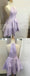 Purple Floral Prints Satin Halter Cut Neckline Homecoming Dresses ,HD0012