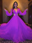 Purple Long Sleeve V-neck Open Back Prom Dresses ,PD00198