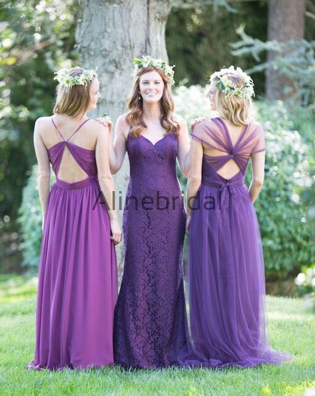 Purple Mismatched Elegant Convertible Long Bridesmaid Dresses , AB4042