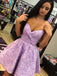 Purple Rose Floral Satin Sweetheart Strapless Homecoming Dresses,HD0051
