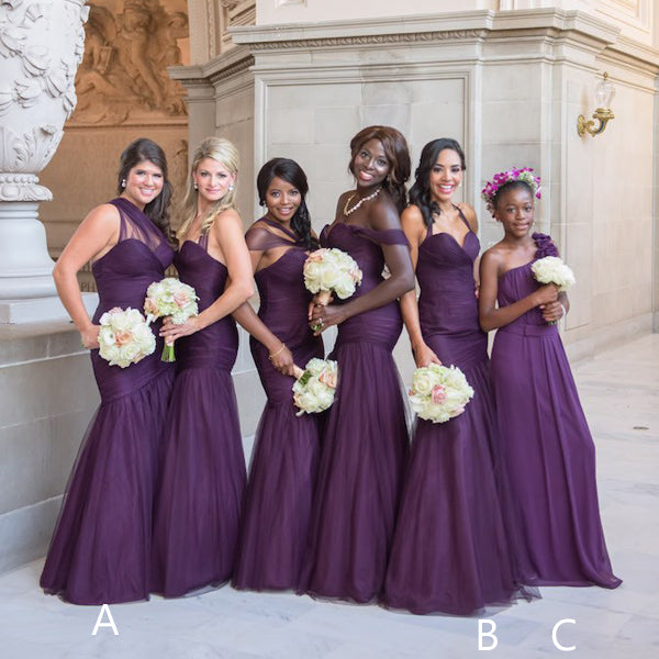 Mismatched Purple Sweetheart Long Tulle Bridesmaid Dresses, WG159 – AlineBridal