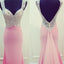 Long Pink Mermaid Open Back Sparkly Unique Custom Prom Dresses,PD0029