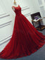 Red Beading Sparkly Unique Ball Gown Round Neck Formal Elegant Long Prom Dresses. BD0241