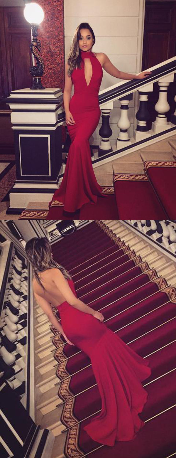 fitted lace wedding dress Zapakasa Women Red Porm Dress Mermaid Spaghetti Straps Beaded Lace Applique Evening Dress with Slit, Red / US14 main image 0