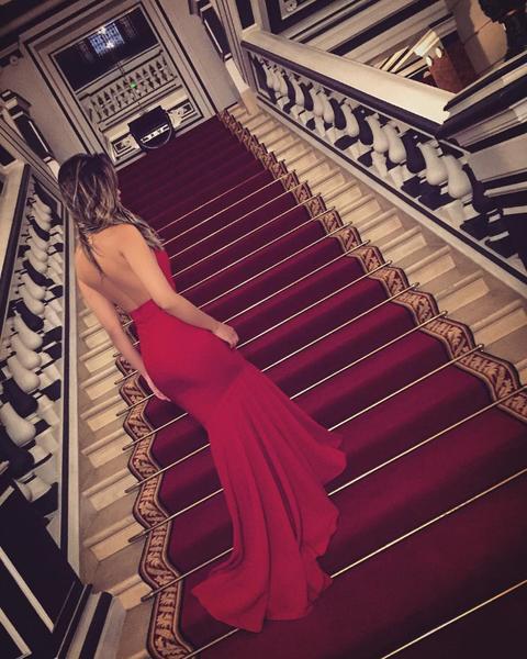 open lace back dress Red Jersey High Neck Halter Mermaid Backless Prom Dresses,PD00206 –  AlineBridal