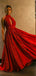 Red Lace Applique High Neck Halter A-line Prom Dresses,PD00330