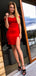 Red Off Shoulder Tight Sheath With Slit Homecoming Dresses,HD0059