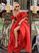 Red Satin Off Shoulder Lantern Sleeves Ball Gown Prom Dresses.PD00270