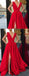 Red Satin Sleeveless V-neck Charming Prom Dresses,PD00158