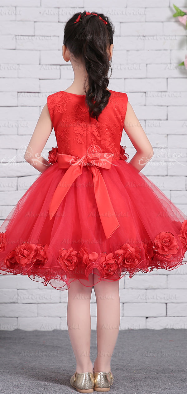 Red Tulle Rhinestone Applique Handmade Flower Girl Dresses, FGS136 AlineBridal Red Tulle Rhinestone Applique Handmade Flower Girl Dresses, FGS136 AlineBridal
