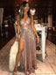 Rose Gold Sequin Sexy Side Slit Sleeveless Prom Dresses, PD00183