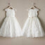 Round Neck Off White Lace Cap Sleeve With Sash Long Flower Girl Dresses, FGS099