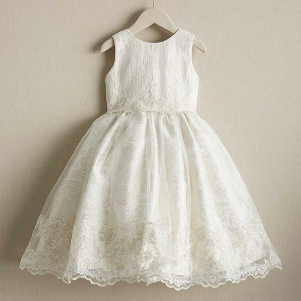 Round Neck Stunning Ivory Lace Cute  Flower Girl Dresses, FGS100