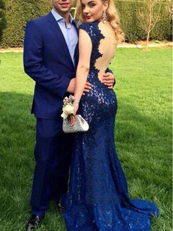 Royal Blue Backless Lace Formal Party Cocktail Sexy Prom Dresses Online,PD0196