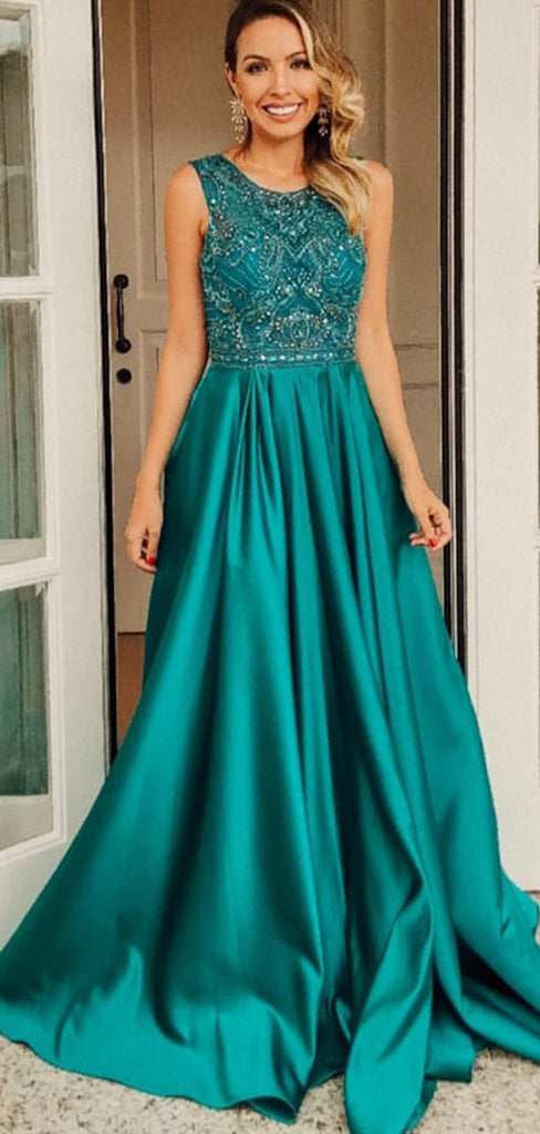 Royal Blue Satin Beading Sleeveless Charming Prom Dresses.PD00279