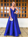 Royal Blue Satin Spaghetti Strap Scoop Backless A-line Prom Dresses,PD00376