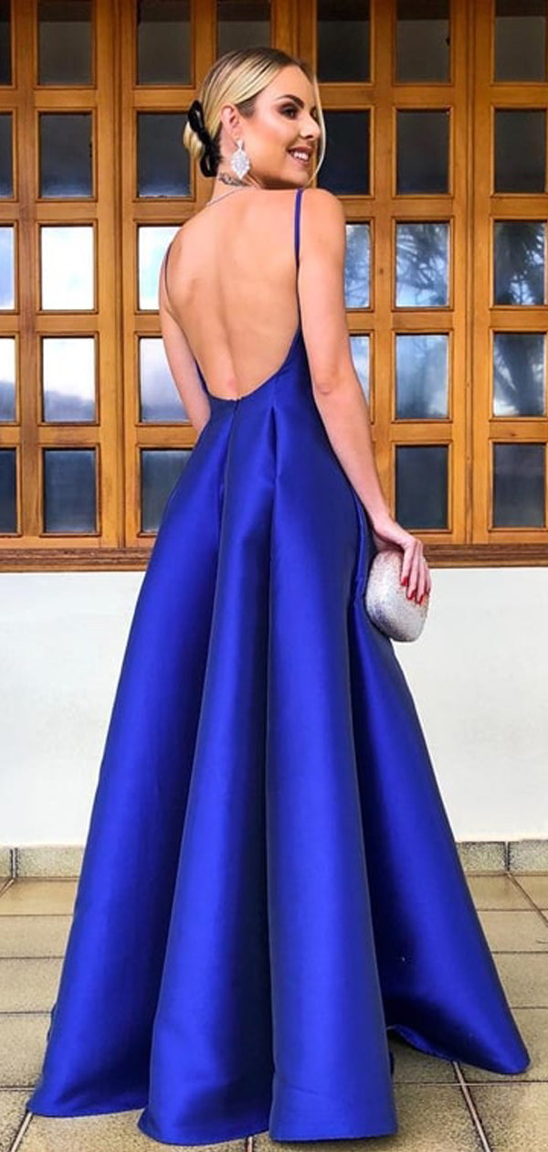 Blue satin spaghetti strap dress on sale
