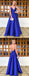 Royal Blue Satin Spaghetti Strap Scoop Backless A-line Prom Dresses,PD00376