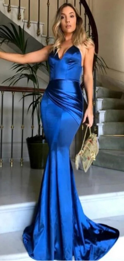 Royal Blue Sexy Long Simple Spaghetti Straps Prom Dresses, PD0298