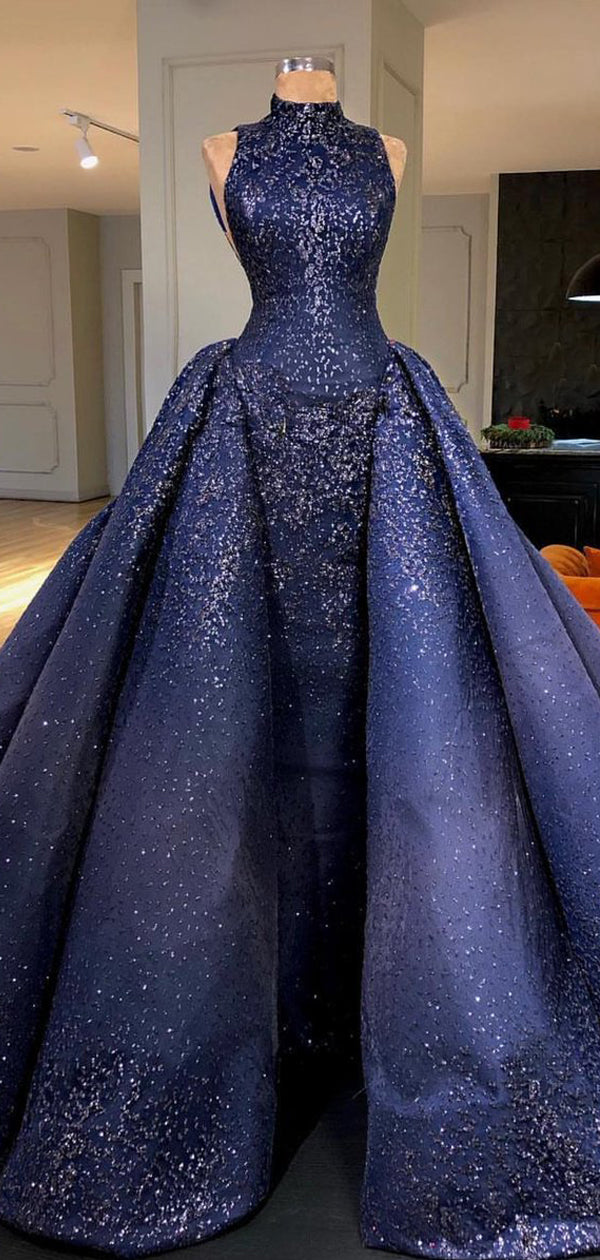 Royal Blue Sparkly Bead Ball Gown Gorgeous Prom Dresses ,PD00142 –  AlineBridal