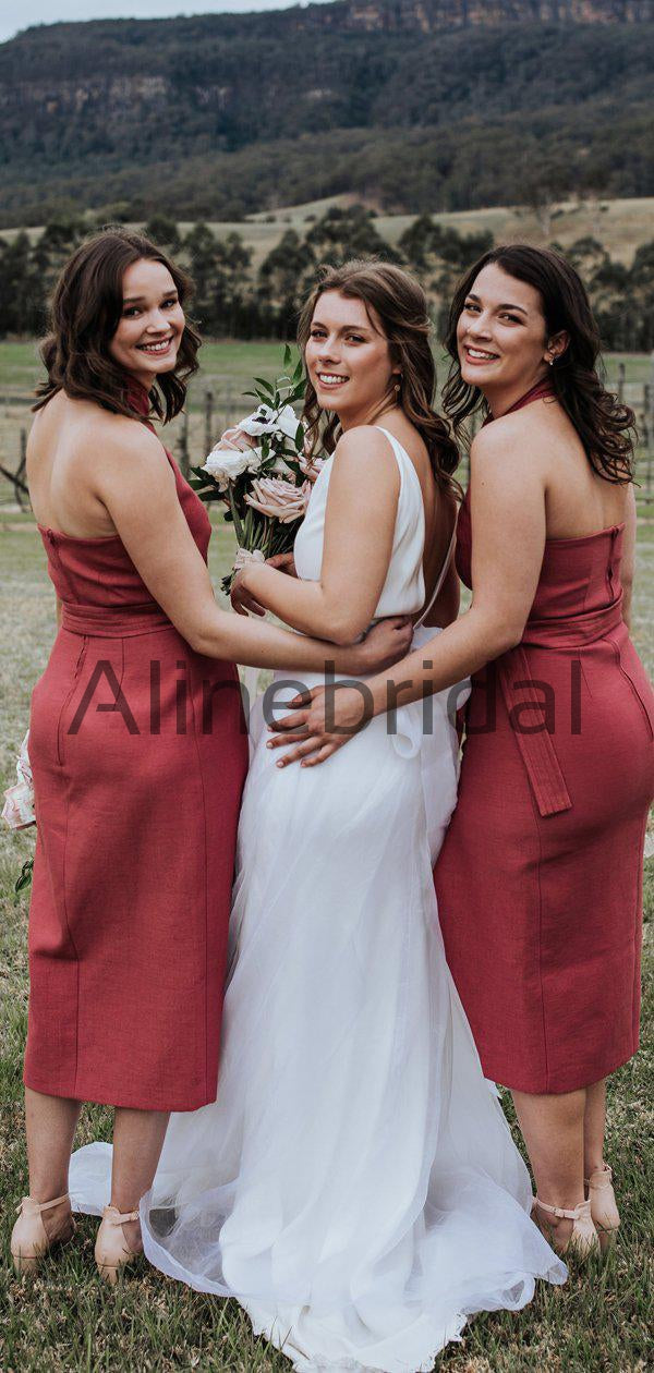 off the shoulder bridesmaid dress uk A-line Scalloped Tea-Length Ivory Lace Short Wedding Dress, Red Sash