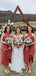 Rust Red Satin Unique Halter Tea Length Bridesmaid Dresses , AB4104