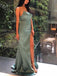 Sage Satin Strapless Simple Silt Long Prom Dresses,PD00168