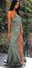 Sage Satin Strapless Simple Silt Long Prom Dresses,PD00168
