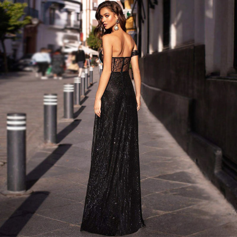Sexy Sparkly Black Sweetheart Strapless Side-slit Long Prom Dress, PD3177